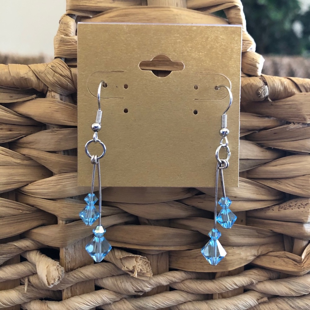 Vintage repurpose blue glass crystal drop earrings